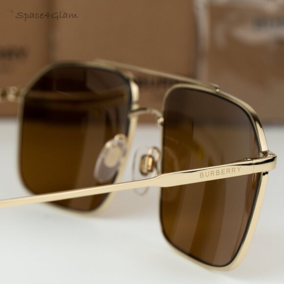 Burberry Women Sunglasses Gold Brown Polarized Rectangular BE3130 110983 NEW - Picture 5 of 10